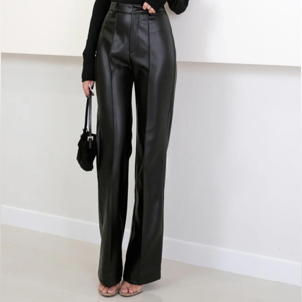 Black High-Waisted faux leather Women's Pants
